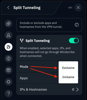 Spit Tunnel Mode options