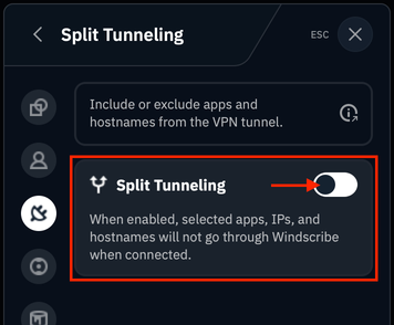Split Tunnel toggle switch