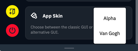 App Skin options dropdown