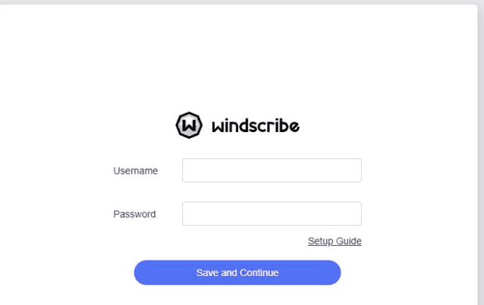 GL.iNet built-in Windscribe sign-in form with blank username and password fields
