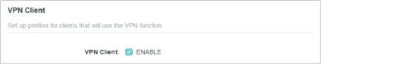 TP-Link VPN Client page with the Enable control turned on